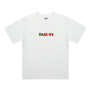 PAIX-V1 T-shirt Portugal: white T-shirt with a green and red PAIX-V1 logo